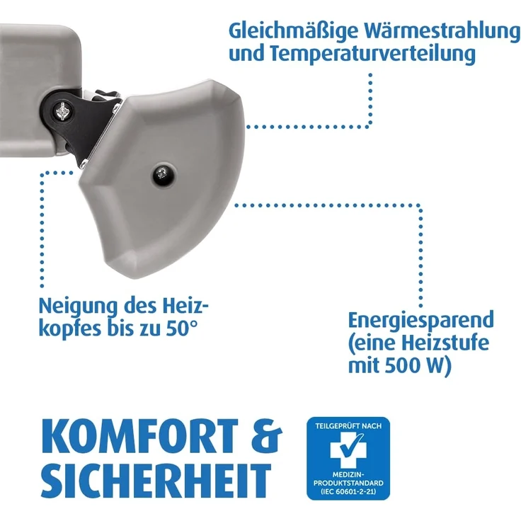 Reer 'EasyHeat' Wickeltischstrahler, Heizstrahler mit Wandhalterung, Wärmelampe fürs Baby, kompaktes Design, weiß/grau, 46x12 cm (BxH) – Bild 7