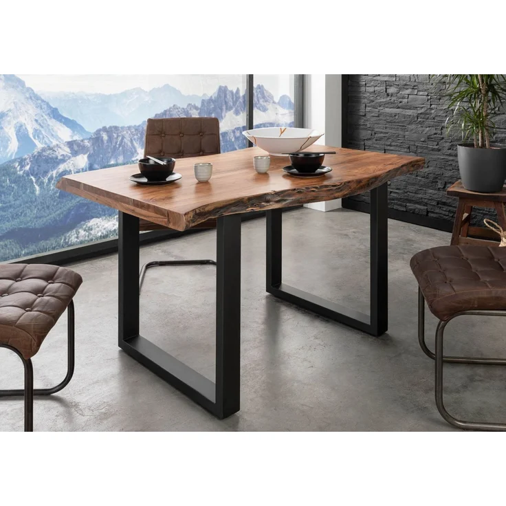Baumtisch Akazie 160x90x77 natur lackiert / U-Beine anthrazit matt FREEFORM 5 – Bild 8
