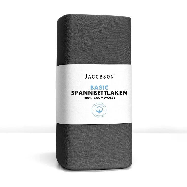 Jacobson Jersey Spannbettlaken Spannbetttuch Baumwolle Bettlaken (60x120-70x140 cm, Anthrazit)