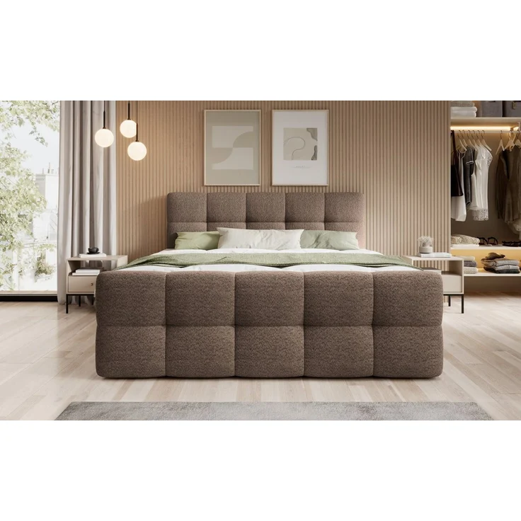 thematys Boxbett mit Bettkasten 140x200cm, mit Bonnellfederkernmatratze H3, Bouclé/Velours, mit Stauraum, mit 3 cm Topper, Taupe (Arena 06), Art.-Nr. S04GH0RGPOY – Bild 1