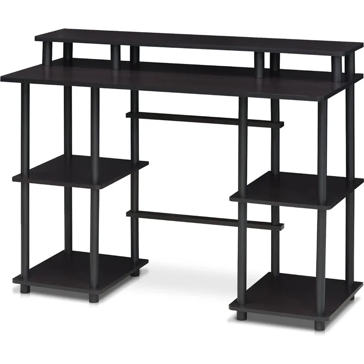 Furinno Computertisch/Schreibtisch mit unterschiedlichen Ablageflächen, Holz, Espresso/Schwarz, 48 x 113.03 x 86.11 cm