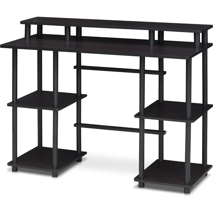 Furinno Computertisch/Schreibtisch mit unterschiedlichen Ablageflächen, Holz, Espresso/Schwarz, 48 x 113.03 x 86.11 cm – Bild 1