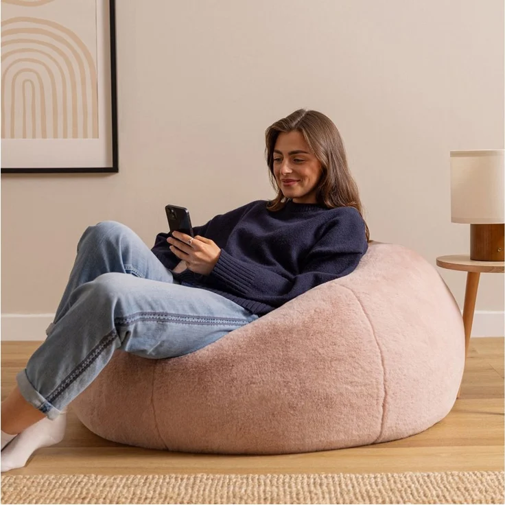 Icon Kingston Kunstfell Sitzsack, Rosen Rosa, Sitzsack Erwachsene mit Füllung, Bean Bag, Flauschig Sessel, Lounge Sessel, Lounge Stuhl, Schlafzimmer, Wohnzimmer, Wohnzimmer Möbel – Bild 1