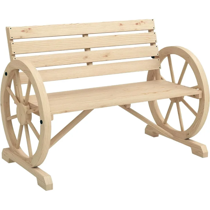 Outsunny Gartenbank 2-Sitzer Sitzbank Holzbank Wagenrad mit Armlehne Landhausstil Tannenholz Naturholz 105,5 x 56 x 79 cm
