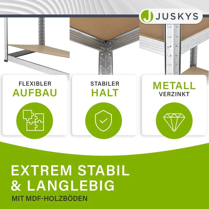 Juskys Lagerregal Basic 8er Set 180x90x40 cm – 8 Schwerlastregale mit 40 Böden – max. 7000 kg - Metall verzinkt - Regale Kellerregal Metallregal – Bild 6