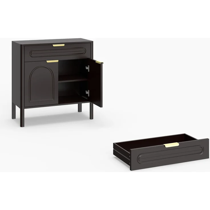 Sideboard 75 x 36 x 78,5 cm aus Holzwerkstoff, schwarz, mit Bogendesign und Stauraum – Bild 7