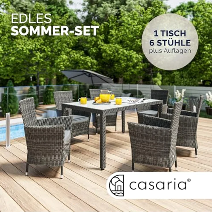 CASARIA® Gartenmöbel-Set, grau, mit Esstisch 150x90 cm – Bild 3