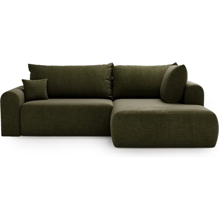 GrainGold Ecksofa L-Form Savana Bis, T30-Schaum, Wellenfederkern, 210x130 cm Schlaffunktion, Bettkasten, Grün – Vena 5, rechts