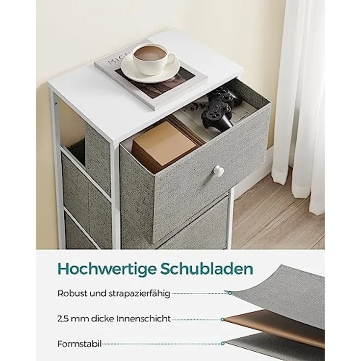 Songmics 'STL314L10' Kommode mit 4 Stoff-Schubladen, Holz / Stahl taubengrau-cremeweiß, 91,7 x 30 x 45 cm – Bild 6