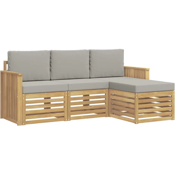 vidaXL Outdoor-Sofagarnitur 4 stk. 4-Sitzer Weiß und Hellgrau 3391631 – Bild 2