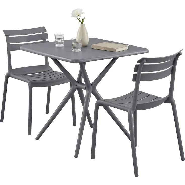 Gartenmöbel-Set KLARA mit 2 Stühlen - 190 x 72 x 82 cm, Kunststoff, Dunkelgrau | Balkonset Gartenset Tisch mit Stühlen Bistroset Outdoor – Bild 1