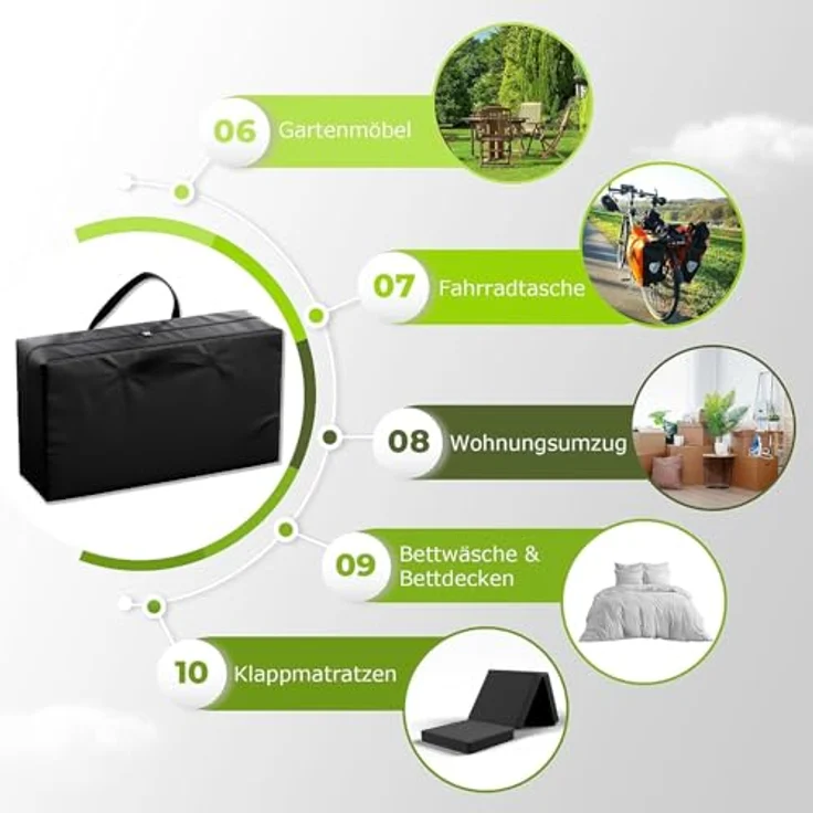 shogazi ® Aufbewahrungstasche riesengroße Transporttasche, reißfest, belastbar bis 80kg, waschbar, XL: 91x68x37 (225L), XXL: 121x68x37 (300L), XXXL: 151x68x37 (377L) – Bild 6