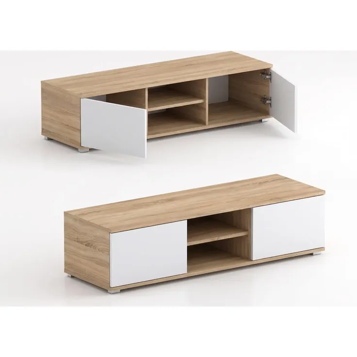 Sleepyshop24 TV-Lowboard 120 cm Sonoma Eiche & Weiß | Moderner Fernsehtisch mit 2 Türen | Kompakter TV-Schrank für Wohnzimmer & Jugendzimmer – Bild 3