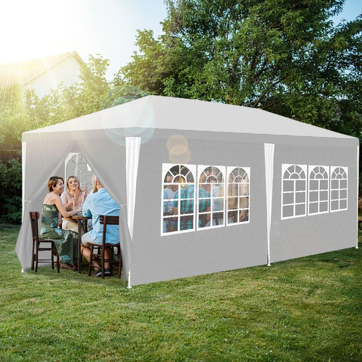 Eikuavons 3 x 6 m Garten Pavillon tragbares wasserdichtes Zelt mit Seitenteilen, weiß für Camping / Garten / Hochzeit / Strand,Polyethylen – Bild 7