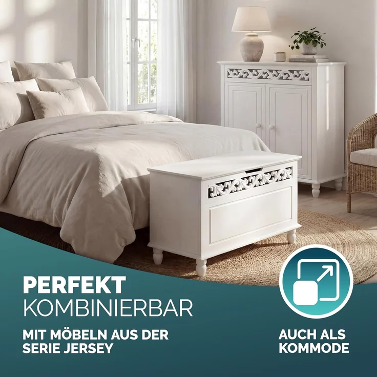 Deuba Holztruhe Jersey Mit Stauraum Klappbarer Deckel 80 x 40 x 48 cm Groß Holz Sitztruhe Truhenbank Couchtisch Truhe Weiß – Bild 9