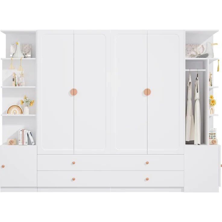 Kleiderschrank 270 x 45 x 200 cm in Weiß mit 6 Türen, 4 Kleiderstangen und 4 Schubladen – Bild 8