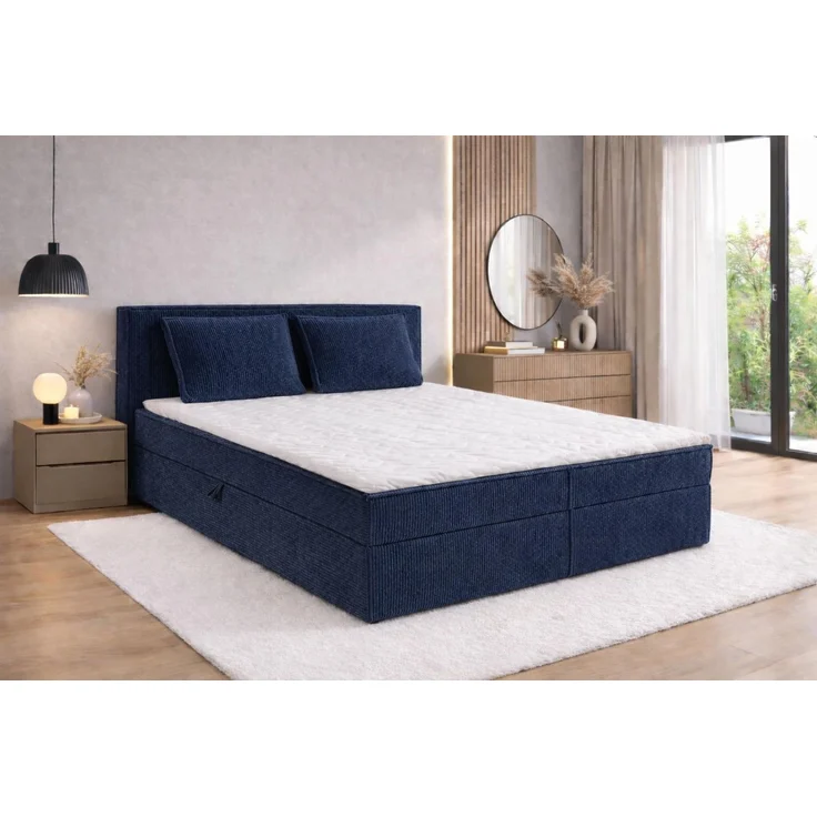 KRISAN MÖBEL Kontinentallbett ASTI Stoff POSO-Cord in Blau 140 × 200 x 106 cm Bett mit Bettkasten und Topper inklusiv – Bild 2