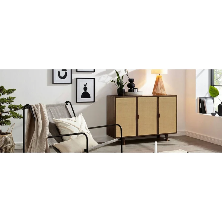 LeGer Home by Lena Gercke Sideboard Lina, Mit Rattan Einsatz, 4 Innenfächer, teilmassiv – Bild 2
