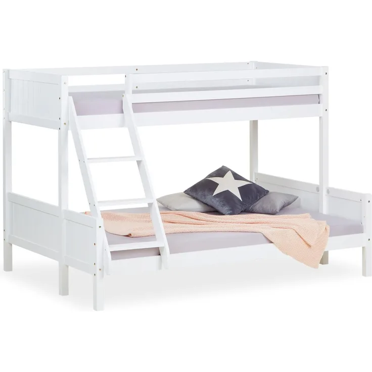 Kinderbett Etagenbett 90x200 und 140x200 Jugendbett Hochbett Weiß Holz inklusive Matratzen
