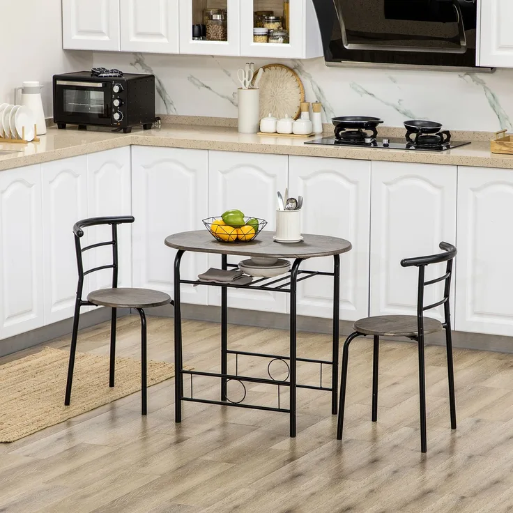 Bistro-Set Küchentisch mit 2 Stühlen 80x53 cm Schwarz Unterfahrbare Stühle mit Ablage Rega