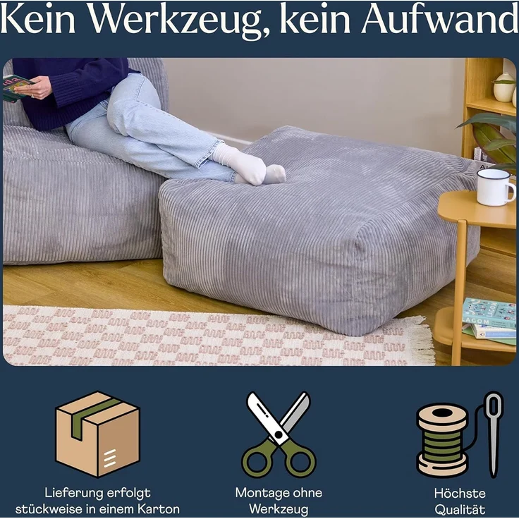 icon Sitzsack Modulares Hocker aus Cord Flauschig „Zen“, Schaumstoff Füllung, für Wohnzimmer, für Schlafzimmer – Bild 5