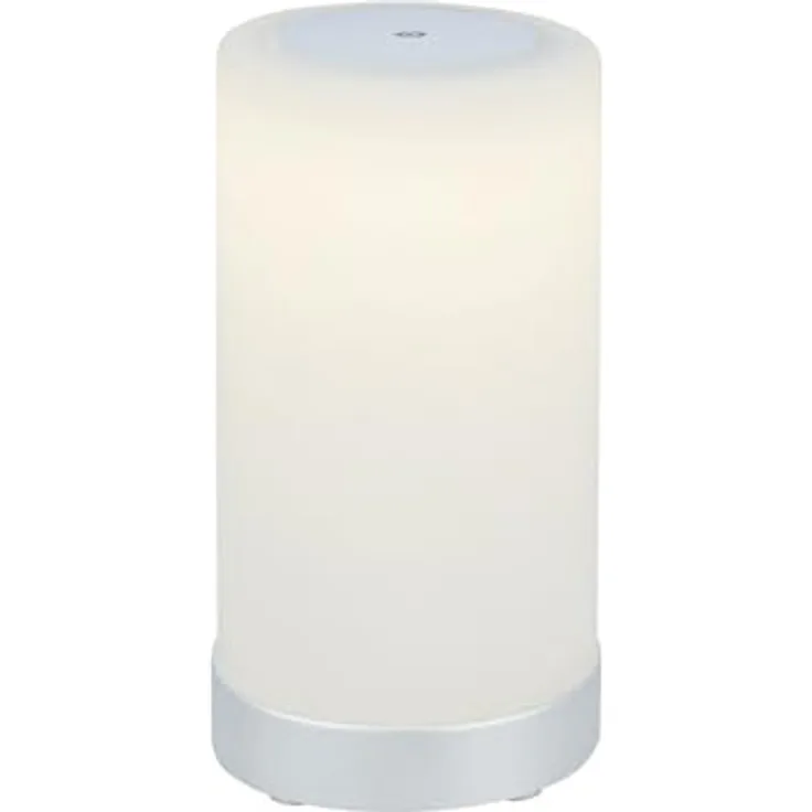 Briloner LAMA LED Tischlampe kabellos, IP44 spritzwassergeschützt, dimmbar, warmweißes Licht, silberfarbig, 12,5 x 24,5 cm