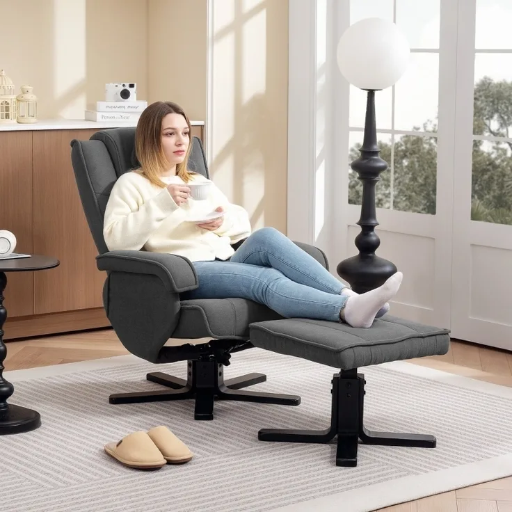 Relaxsessel verstellbar 135° & schaukelnd – TV Sessel, 360° drehbar, mit Fußhocker, samtartig, 120 kg, manuell neigbar