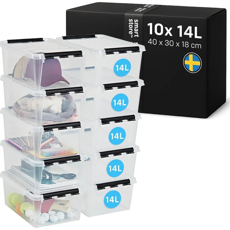 SmartStore - 10x Aufbewahrungsbox mit Deckel Classic 14L (40 x 30 x 18 cm) | Stapelbare Box mit Deckel | Lebensmittelechte Kunststoffbox | Plastikbox mit Deckel & verstärkten Ecken | 10 Jahre Garantie