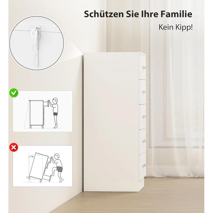 HOMCOM Kommode mit 5 Schubladen, für Kleidung und Utensilien (Schubladenschrank, 1 St, Sideboard), für Wohnzimmer, Schlafzimmer, Weiß – Bild 5