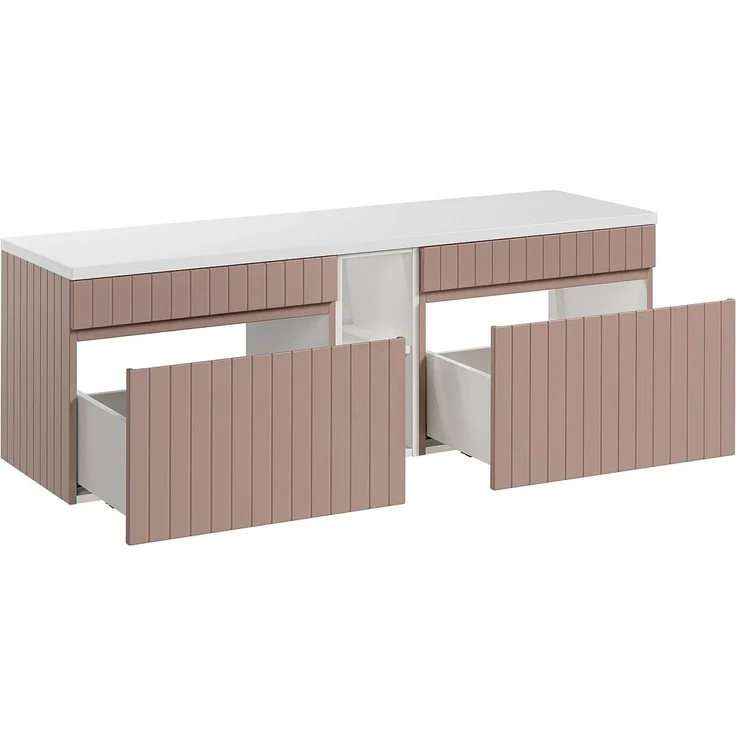 Vente-unique - Hängender Waschtischunterschrank gerillt mit Fächern – Rosa – B140 cm – SATARA – Bild 6