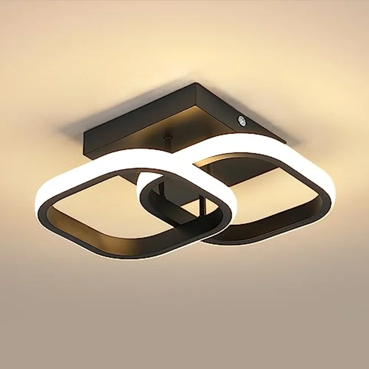 Goeco LED Deckenleuchte Moderne Deckenlampe Innen, 19W, 2135LM, 3000K Warmweißes Licht, LED Lampen Deckenleuchtung Quadratische aus Aluminium für Korridor, Flur Eingang Gang, Balkon, Schwarz – Bild 1