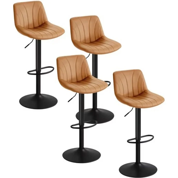 VASAGLE Barstuhl 4er Set, Küchenhocker, 88-108 cm höhenverstellbar, Barhocker, drehbar, mit Fußstütze, PU-Bezug, braun – Bild 7