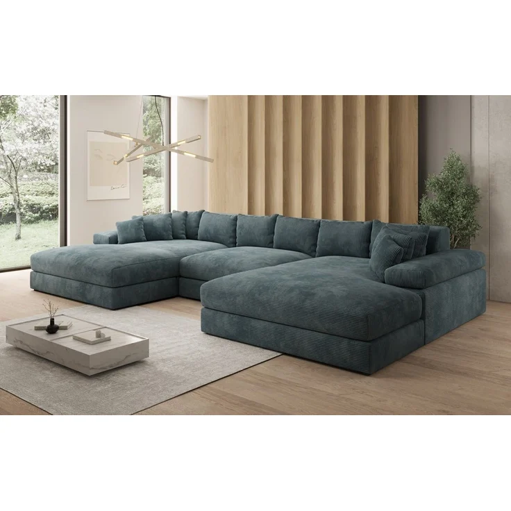 Luxusbetten24 Sofa Designer Sofa Bernardo U in Cord, mit breiter Ottomane – Bild 3