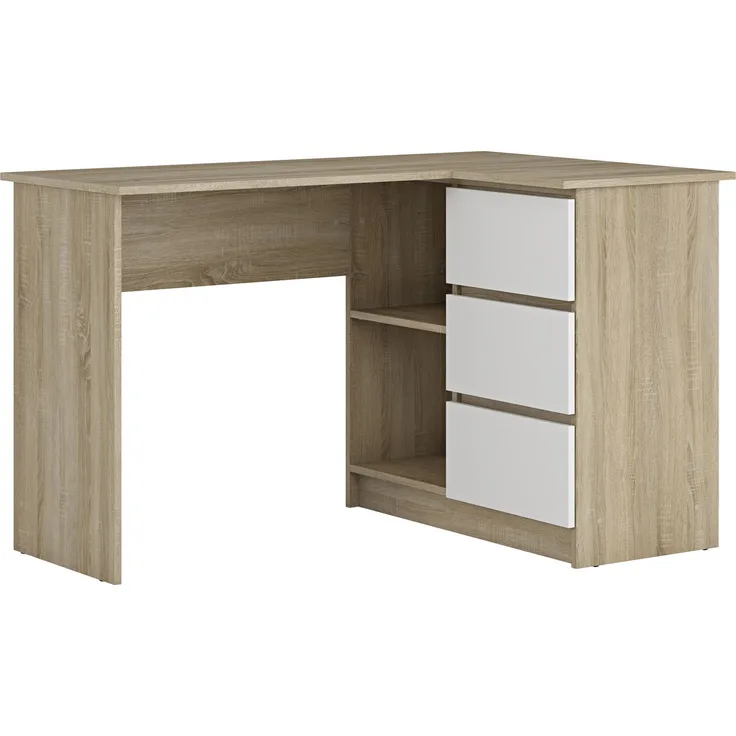 Shefa Line Eckschreibtisch L-Form Sonoma Eiche / Weiß - 125x85x77 cm