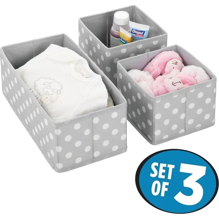 Aufbewahrungsbox Stoffkisten Organizer mDesign 3er Set hellgrau/weiß gepunktet – Bild 2