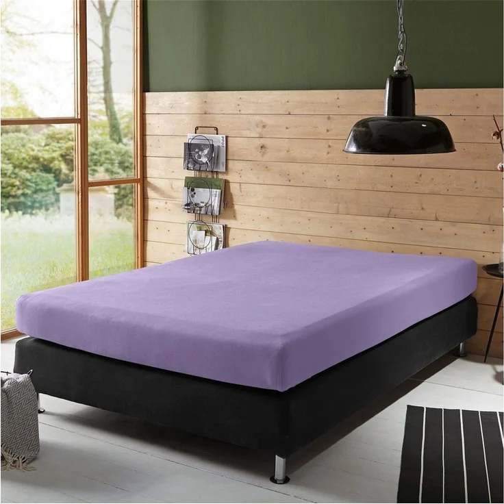 Erwin Müller 'Freising' Spannbettlaken, Gummizug: Rundumgummi, 1 Stück, Elasthan-Jersey-Stretch Uni, Flieder, Boxspringbett | 120x200 - 130x220 cm – Bild 3