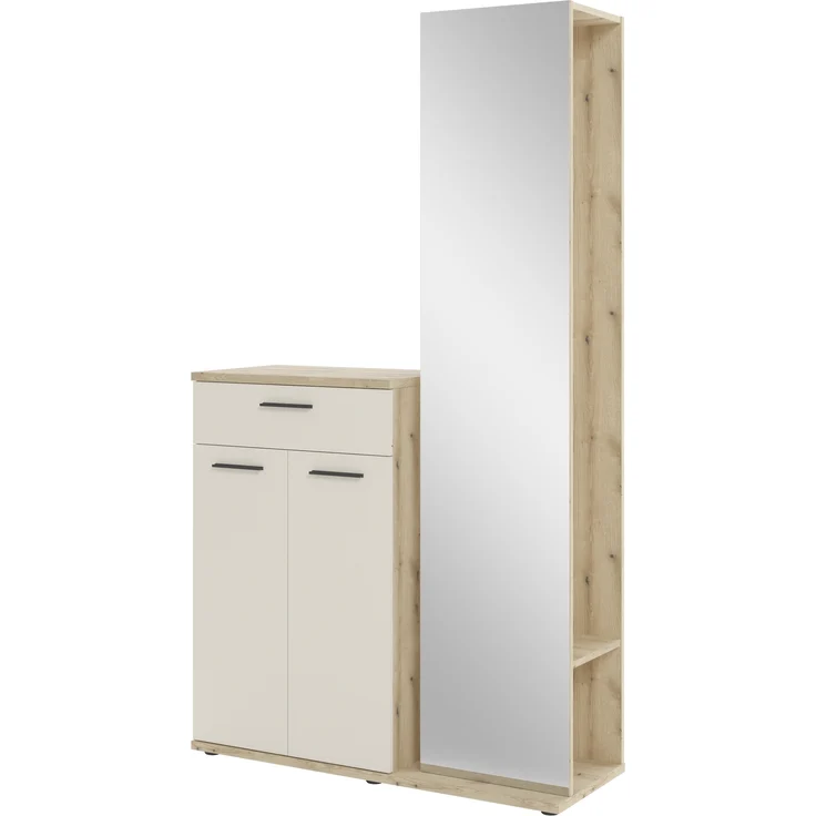 Kompaktgarderobe >Malaga< Türen, 1 Schub, Spiegel, Eiche Dekor / Cashmere - 105x188x38cm (BxHxT) – Bild 1