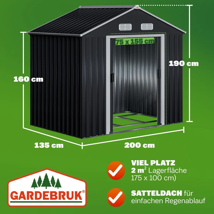 Gardebruk XL Gerätehaus mit Fundament und Kantenschutz, Metall, 196 x 132 x 188 cm – Bild 3