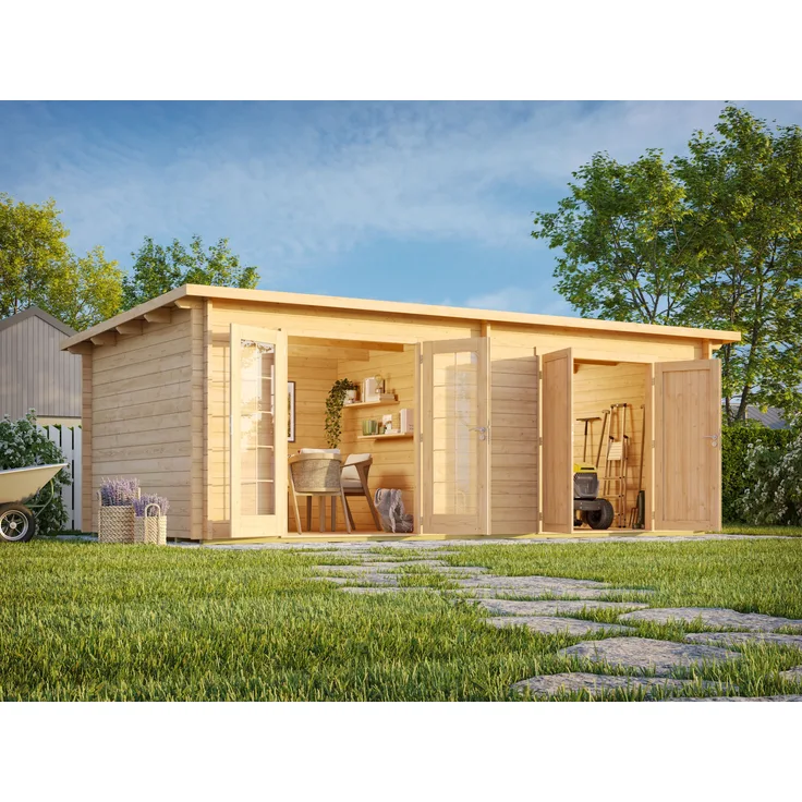 Fjordholz Pultdach Gartenhaus Modell Ezra 6P Natur