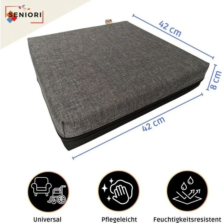 Seniori Sitzkissen SENIORI Rollstuhlkissen 42 x 42 x 8 cm Antidekubitus Schaumstoffschicht, 2K. Schwarz – Bild 1