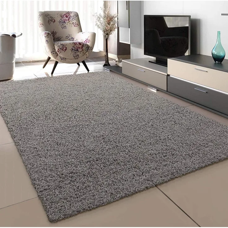 SANAT Teppich Wohnzimmer - Hellgrau Hochflor Langflor Teppiche Modern, Größe: 120x170 cm