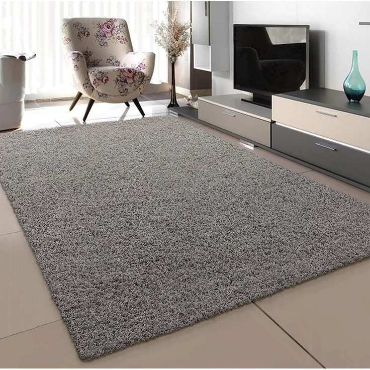 SANAT Teppich Wohnzimmer - Hellgrau Hochflor Langflor Teppiche Modern, Größe: 120x170 cm