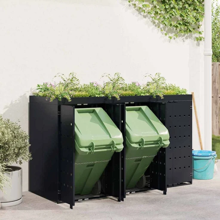 vidaXL Wagenmüllbehälter für 3 Behälter Schwarz 204 x 77,5 x 121,5 cm 3394739 – Bild 4