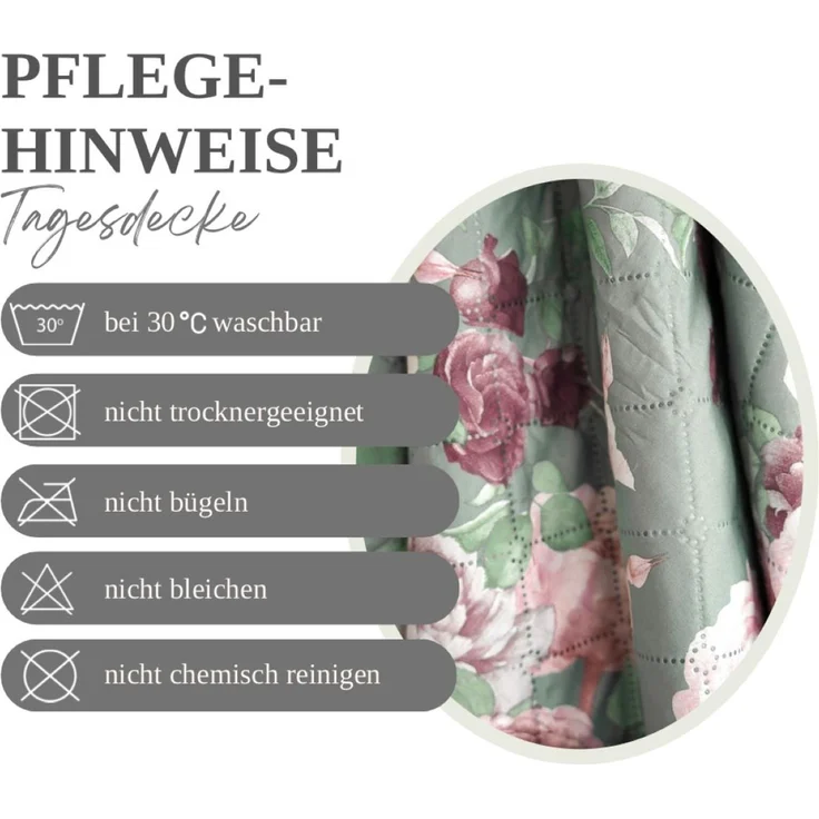 Tagesdecke 220 x 240 cm - Bett- & Sofaüberwurf mit Steppung, pflegeleicht & atmungsaktiv - Grün-Rosa – Bild 8