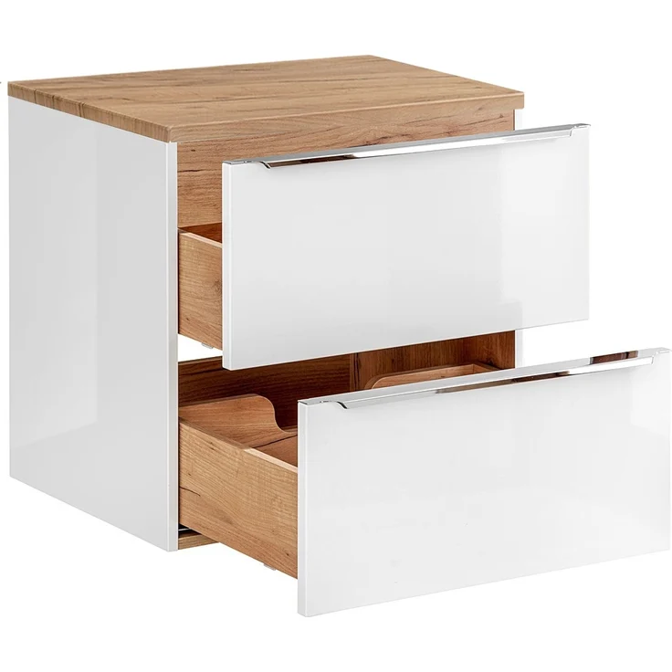 Waschtischunterschrank 61cm mit 2 Auszügen TOSKANA-56 in Hochglanz weiß mit Wotaneiche, B/H/T ca. 61/59,5/46 cm – Bild 2