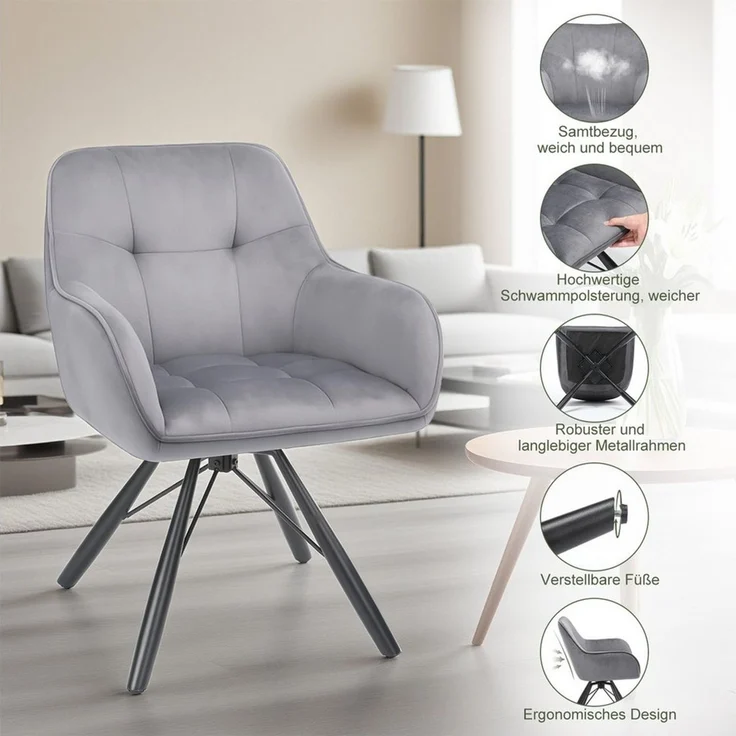 oyajia Polsterstuhl Esszimmerstühle drehbar mit Armlehnen (2 St), 360 Grad Drehfunktion, Samtpolsterung – Bild 1