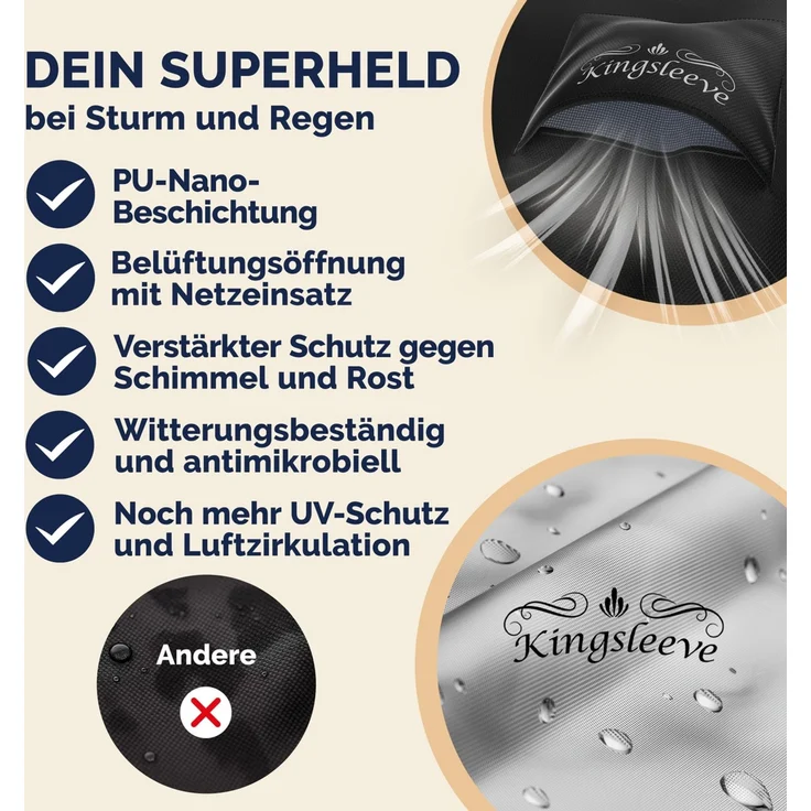 KINGSLEEVE® Abdeckung Hollywoodschaukel 175x125x160cm Wasserdicht Winterfest – Bild 3