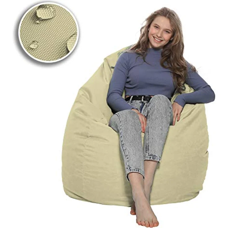 HomeIdeal - Sitzsack XXL Bodenkissen für Erwachsene & Kinder - Geeignet für Gaming oder Entspannen - Indoor wie Outdoor da er Wasserfest ist - mit EPS Perlen, Farbe:Beige, Größe:XL – Bild 5