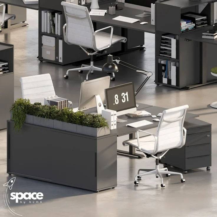 bümö Space Sideboard weiss mit Schiebetüren, Aktenschrank Holz 160 cm breit - Büro Schrank mit Schiebetür, Büroschrank schmal für die Dachschräge - Kommode für Ordner, SPCSS1OH-84 – Bild 3