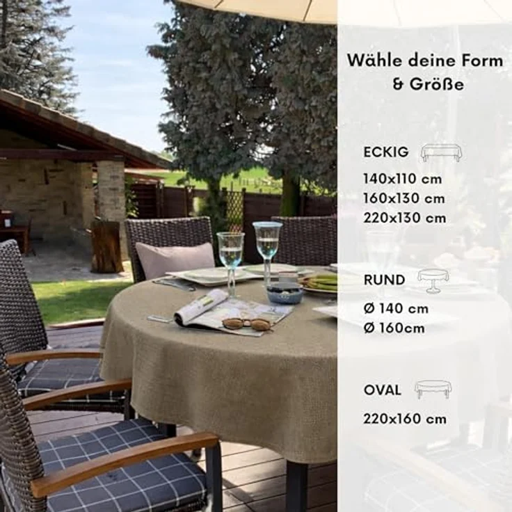Brandsseller Gartentischdecke Ø 140 cm Tischdecke mit Paspel Outdoor Tischtuch rund Weichschaum für Garten, Terrasse, Balkon wetterfest rutschfest - Cappuccino – Bild 5